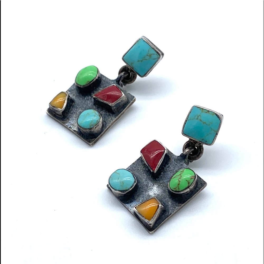 Multi Stone Silver Post Earrings